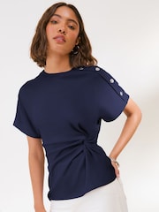 Friends Like These Navy Twist Detail Short Sleeve Top - Image 1 of 5