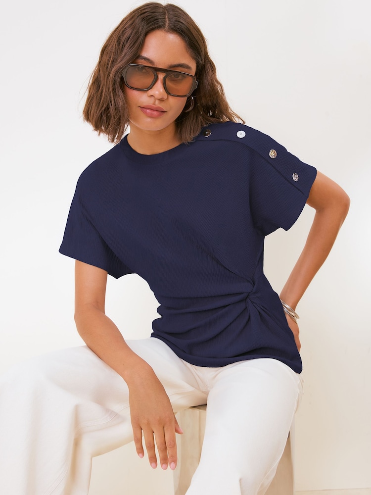 Friends Like These Navy Twist Detail Short Sleeve Top - Image 2 of 5 Friends Like These Navy Twist Detail Short Sleeve Top - Image 2 of 5