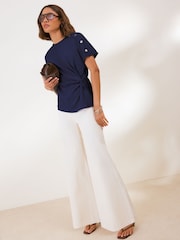 Friends Like These Navy Twist Detail Short Sleeve Top - Image 3 of 5