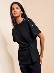 Friends Like These Black Twist Detail Short Sleeve Top - Image 1 of 5