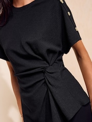 Friends Like These Black Twist Detail Short Sleeve Top - Image 4 of 5