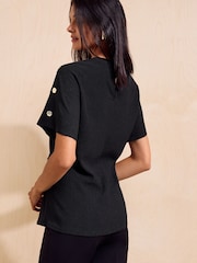 Friends Like These Black Twist Detail Short Sleeve Top - Image 5 of 5