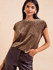 Friends Like These Olive Green Velvet Short Sleeve Top - Image 1 of 5