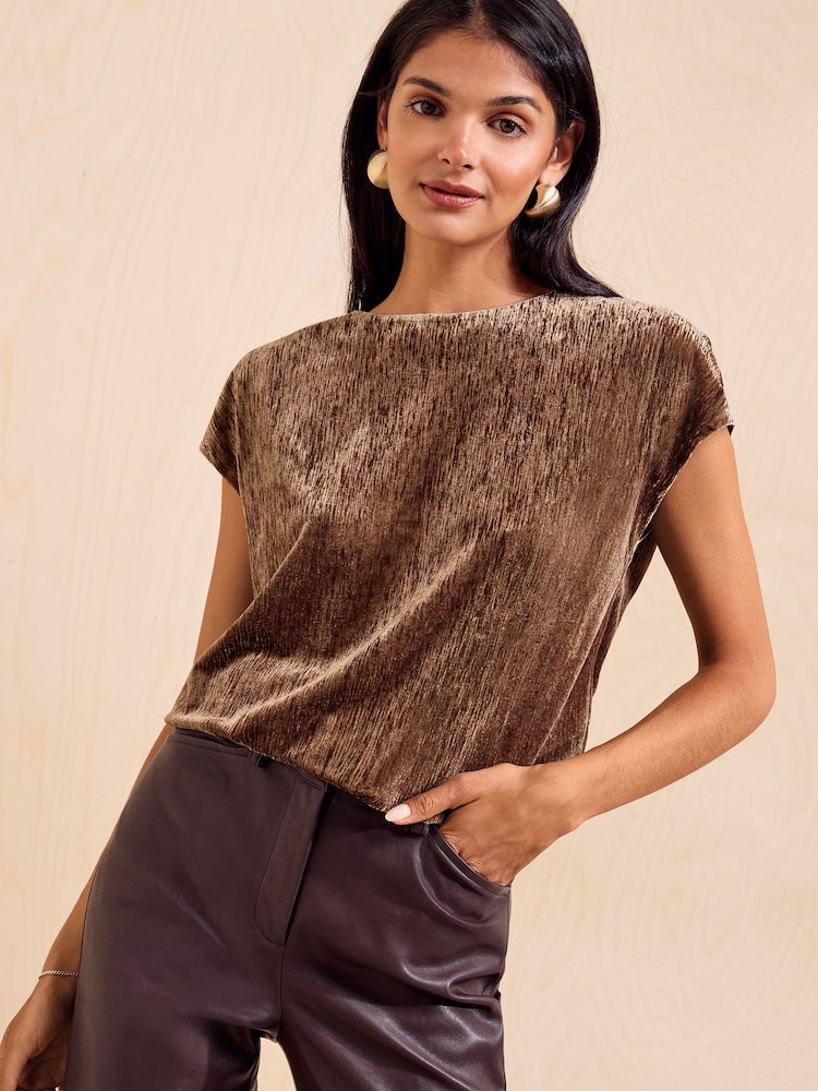 Friends Like These Olive Green Velvet Short Sleeve Top - Image 1 of 5