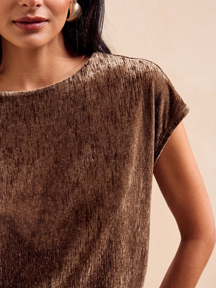 Friends Like These Olive Green Velvet Short Sleeve Top - Image 2 of 5