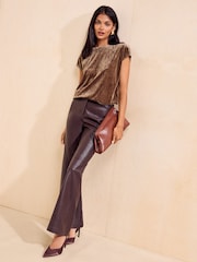 Friends Like These Olive Green Velvet Short Sleeve Top - Image 4 of 5
