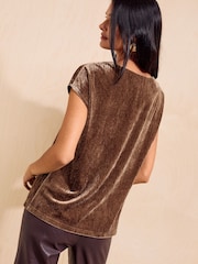Friends Like These Olive Green Velvet Short Sleeve Top - Image 5 of 5