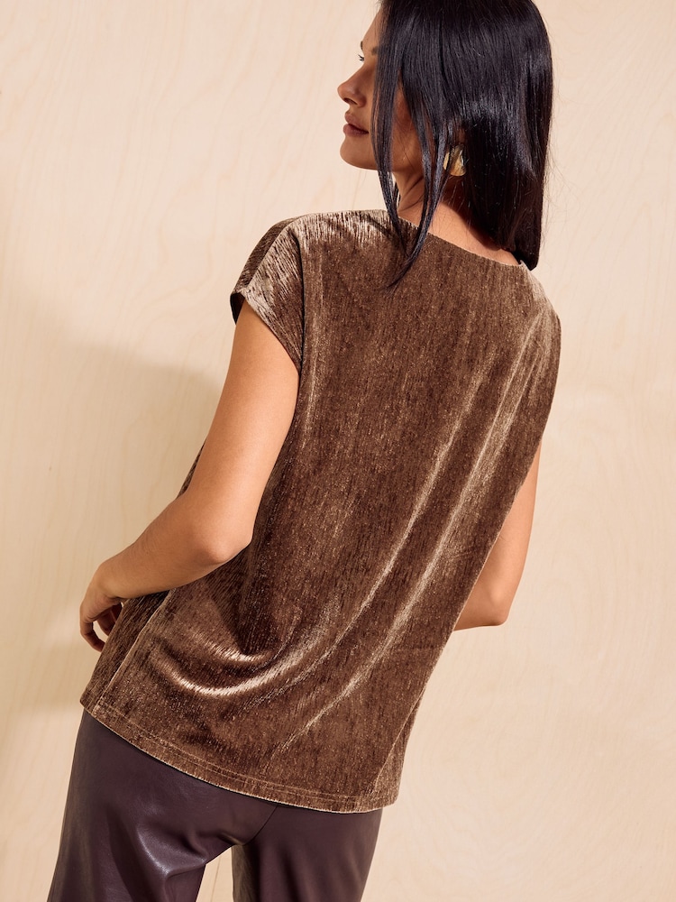 Friends Like These Olive Green Velvet Short Sleeve Top - Image 5 of 5