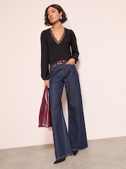 Friends Like These Black V-Neck Lace Trim Top - Image 2 of 4