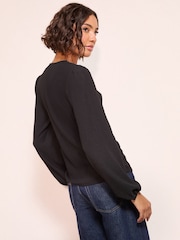 Friends Like These Black V-Neck Lace Trim Top - Image 3 of 4