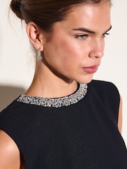 Friends Like These Black Embellished Neckline Shoulder Pad Top - Image 2 of 6