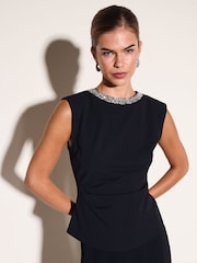 Friends Like These Black Embellished Neckline Shoulder Pad Top - Image 3 of 6
