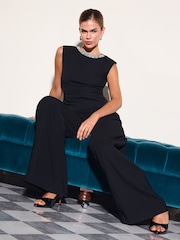 Friends Like These Black Embellished Neckline Shoulder Pad Top - Image 5 of 6
