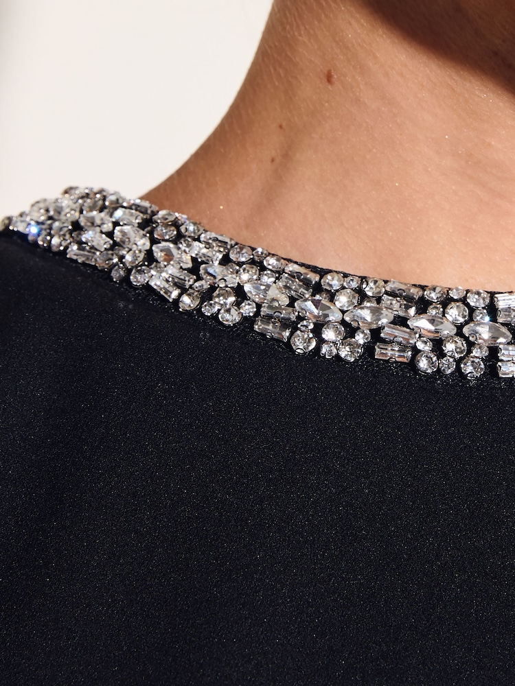 Friends Like These Black Embellished Neckline Shoulder Pad Top - Image 6 of 6 Friends Like These Black Embellished Neckline Shoulder Pad Top - Image 6 of 6