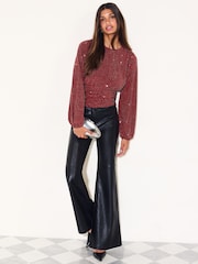 勃艮第红色 - Friends Like These Cinched Waist Hotfix Top - 图片2 / 6