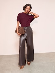 Friends Like These Burgundy Red Button Detail Short Sleeve Top - Image 3 of 5