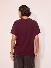 Friends Like These Burgundy Red Button Detail Short Sleeve Top - Image 5 of 5
