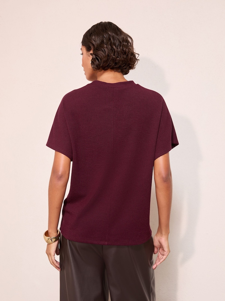 Friends Like These Burgundy Red Button Detail Short Sleeve Top - Image 5 of 5 Friends Like These Burgundy Red Button Detail Short Sleeve Top - Image 5 of 5