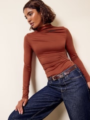 Friends Like These Terracotta Draped Long Sleeve Top - Image 1 of 6