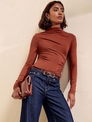 Friends Like These Terracotta Draped Long Sleeve Top - Image 4 of 6