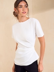 Friends Like These Ivory Draped Asymmetric Top - Image 1 of 5