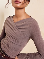 Friends Like These Mocha Wrap Long Sleeve Top - Image 2 of 5