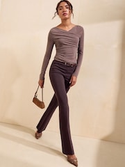 Friends Like These Mocha Wrap Long Sleeve Top - Image 3 of 5