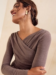 Friends Like These Mocha Wrap Long Sleeve Top - Image 4 of 5
