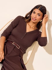 Friends Like These Chocolate Brown Long Sleeve Button Henley Top - Image 4 of 5