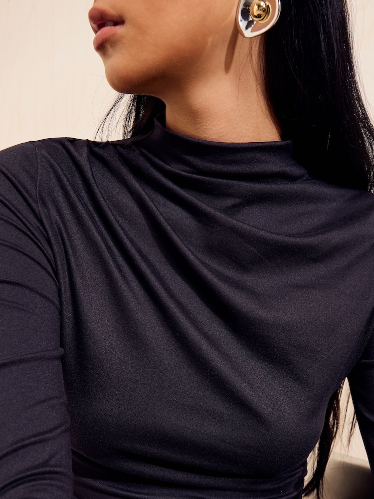 Friends Like These Black Draped Long Sleeve Top - Image 2 of 5 Friends Like These Black Draped Long Sleeve Top - Image 2 of 5