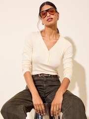 Friends Like These Ivory Long Sleeve Button Henley Top - Image 4 of 5