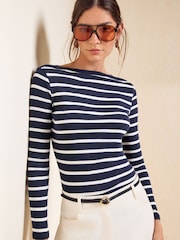 Friends Like These Stripe Long Sleeve Ribbed Boat Neck T-Shirt - Image 1 of 5