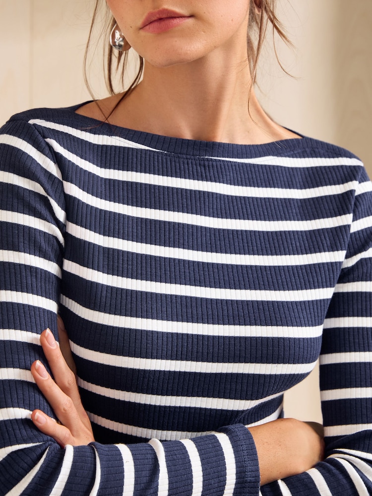 Friends Like These Stripe Long Sleeve Ribbed Boat Neck T-Shirt - Image 2 of 5