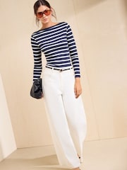 Friends Like These Stripe Long Sleeve Ribbed Boat Neck T-Shirt - Image 3 of 5