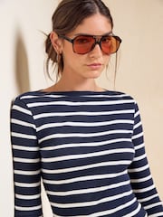 Friends Like These Stripe Long Sleeve Ribbed Boat Neck T-Shirt - Image 4 of 5