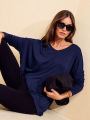 Friends Like These Navy Soft Jersey V-Neck Long Sleeve Tunic Top - Image 1 of 5