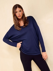 Friends Like These Navy Soft Jersey V-Neck Long Sleeve Tunic Top - Image 2 of 5