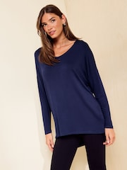 Friends Like These Navy Soft Jersey V-Neck Long Sleeve Tunic Top - Image 4 of 5