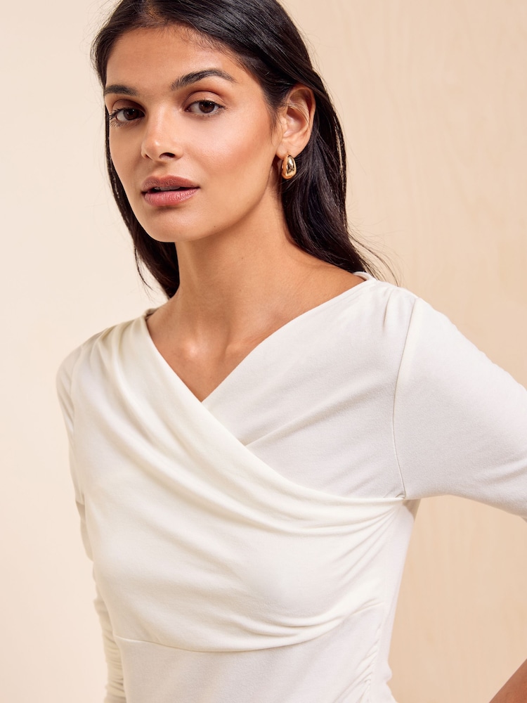 Friends Like These Ivory Wrap Long Sleeve Top - Image 2 of 5