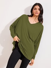 Friends Like These Olive Green Soft Jersey V-Neck Long Sleeve Tunic Top - Image 2 of 4