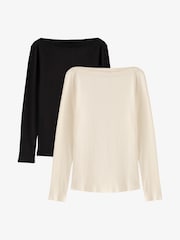 Friends Like These Black/White Long Sleeve Ribbed Boat Neck T-Shirts 2 Pack - Image 1 of 2