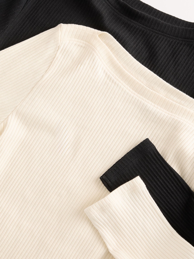 Friends Like These Black/White Long Sleeve Ribbed Boat Neck T-Shirts 2 Pack - Image 2 of 2