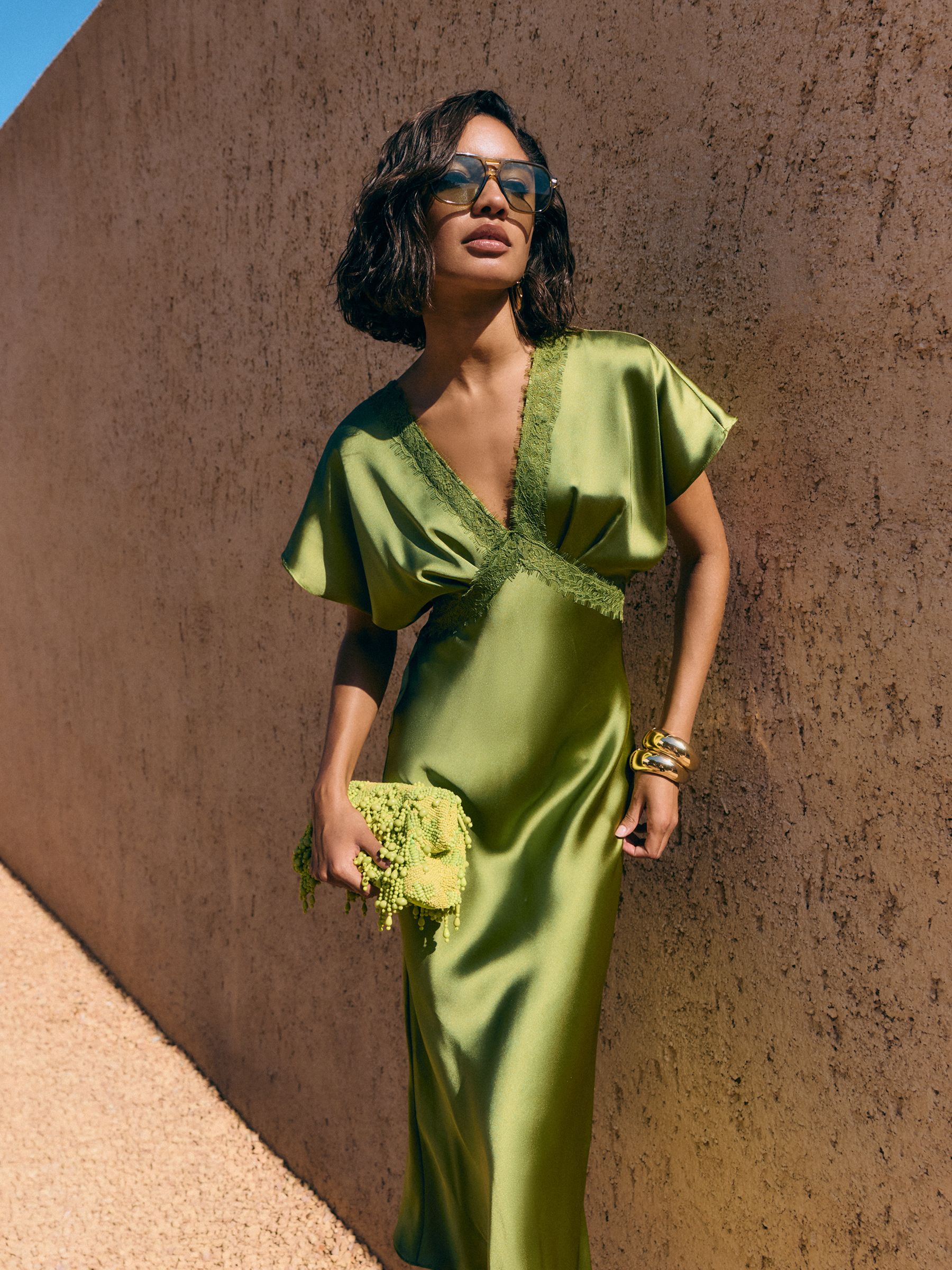 new look green dress Buy Friends Like These Olive Satin Lace Trim Batwing Midi from Next USA Created by Product Upload