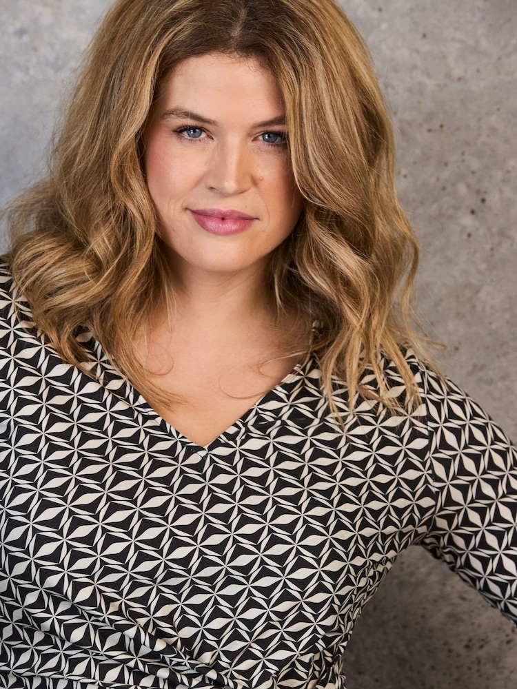 Live Unlimited Black Geo Print V-Neck Side Tie Tunic - Image 6 of 6