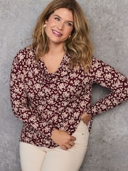 Live Unlimited Red Ditsy Draped Cowl Neck Top - Image 2 of 3