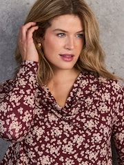 Live Unlimited Red Ditsy Draped Cowl Neck Top - Image 3 of 3