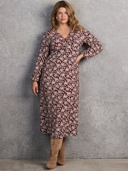 Live Unlimited Red Ditsy Tie Keyhole Jersey Dress - Image 2 of 7