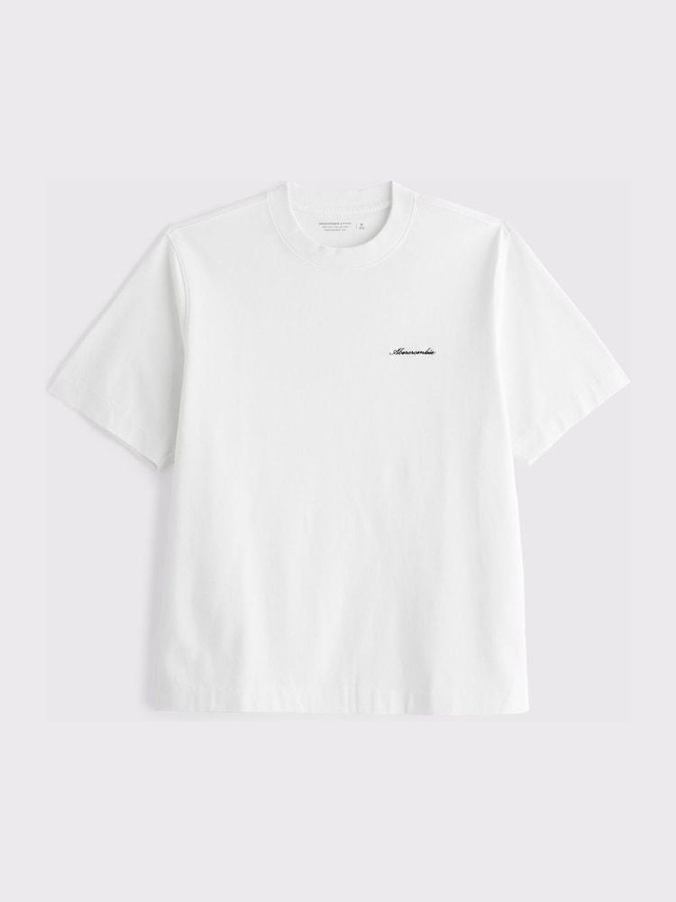 Abercrombie & Fitch White Logo Short Sleeve Crew Neck T-Shirt - Image 1 of 2 Abercrombie & Fitch White Logo Short Sleeve Crew Neck T-Shirt - Image 1 of 2