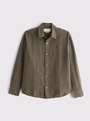 Abercrombie & Fitch Brown Icon Linen Long Sleeve Shirt - Image 1 of 1