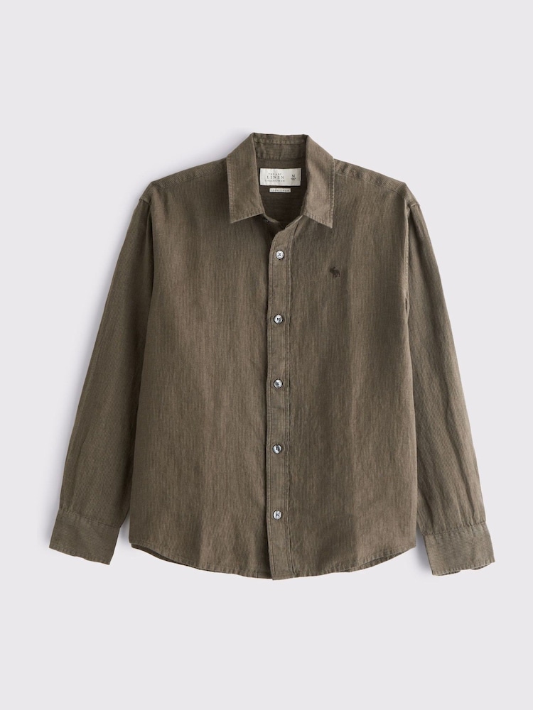 Abercrombie & Fitch Brown Icon Linen Long Sleeve Shirt - Image 1 of 1